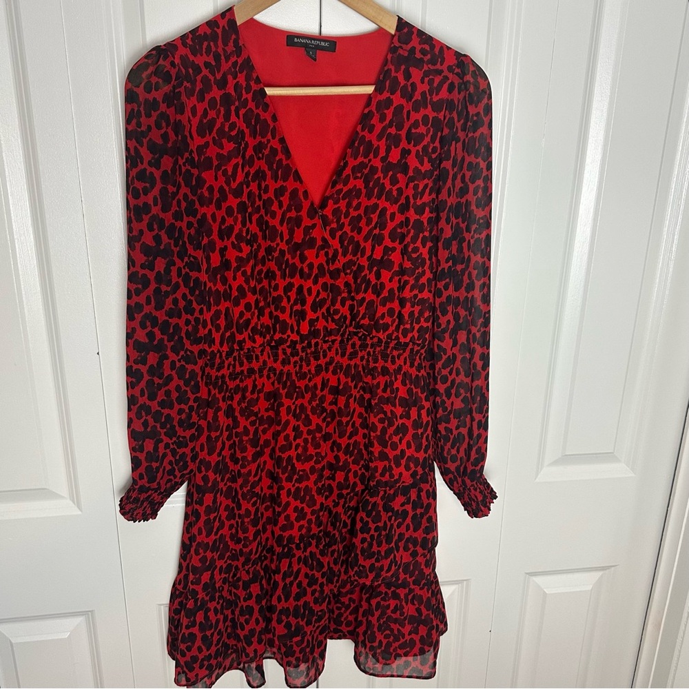 Banana Republic Red Animal Print Dress Size Small